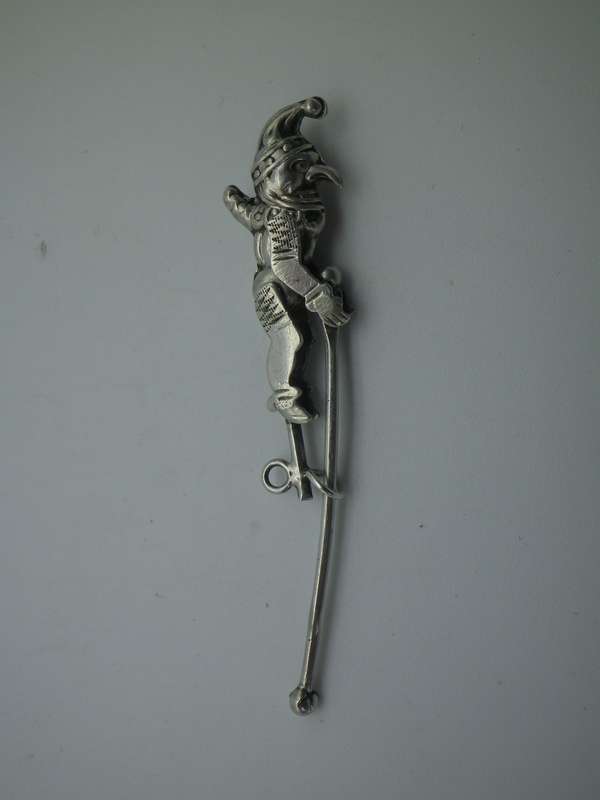 Miniature Silver (800 purity)Articulated Puppet. Comedia D'el arte figurine ? Moves up& down. Rare!!