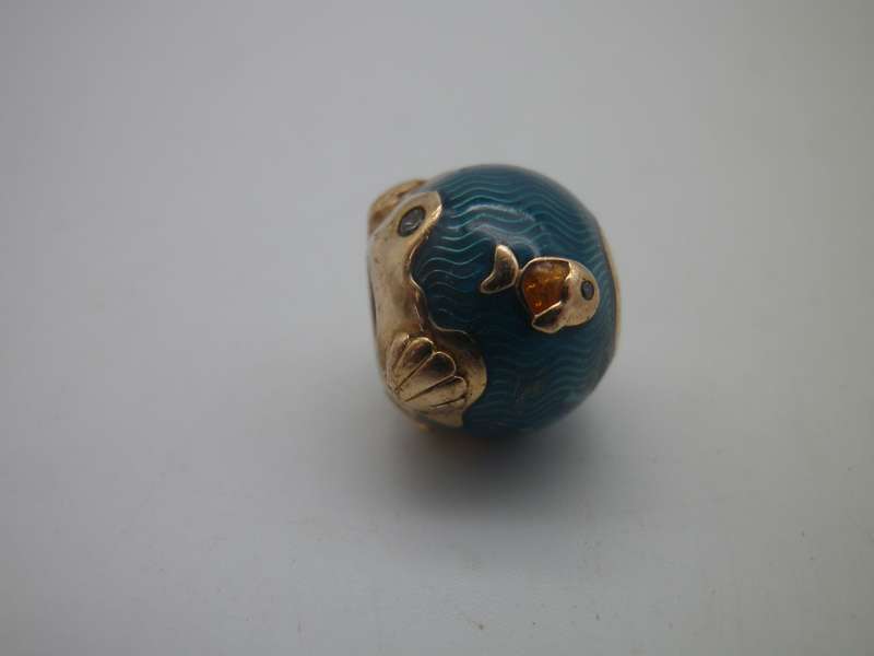 PANDORA glass & Rose Gold plated charm. Original. Stamped. OCEAN THEME (no 1)