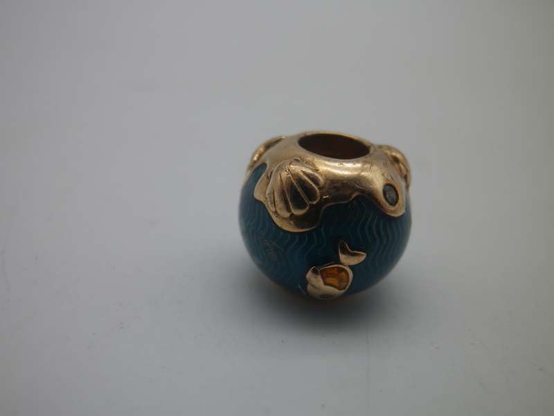 PANDORA glass & Rose Gold plated charm. Original. Stamped. OCEAN THEME (no 1)