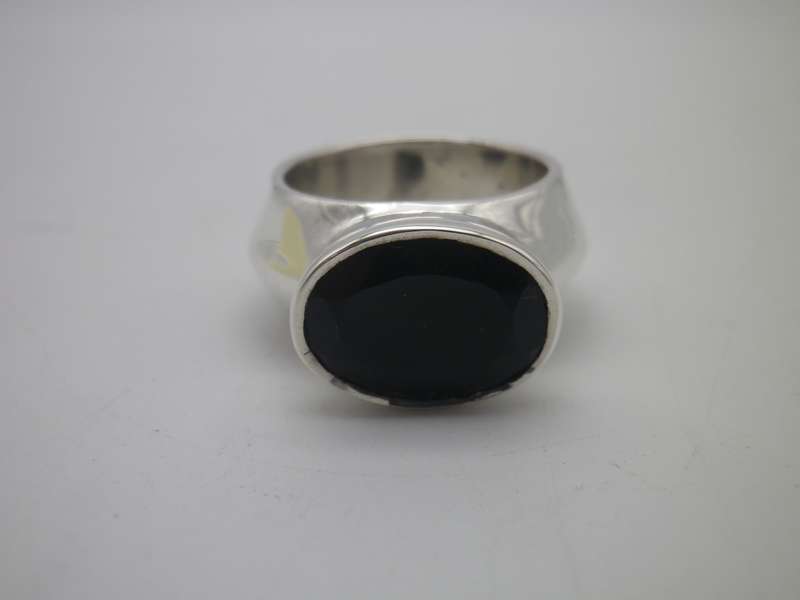 Chunky Sterling Silver & Onyx Ring Size: O.  14g