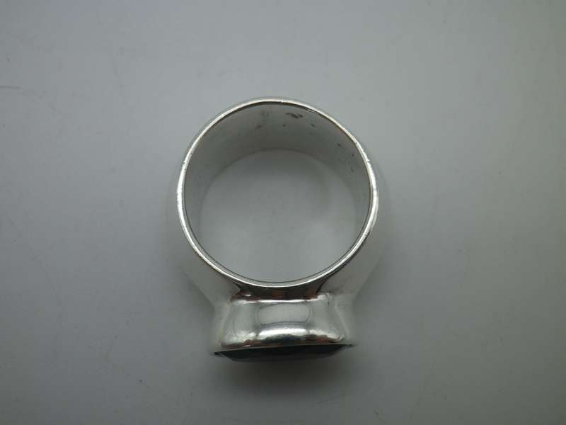 Chunky Sterling Silver & Onyx Ring Size: O.  14g