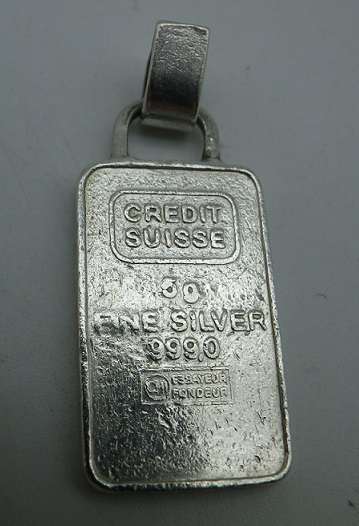 Credit Suisse 999 Silver pendant, 5 grams. Made in Switzerland