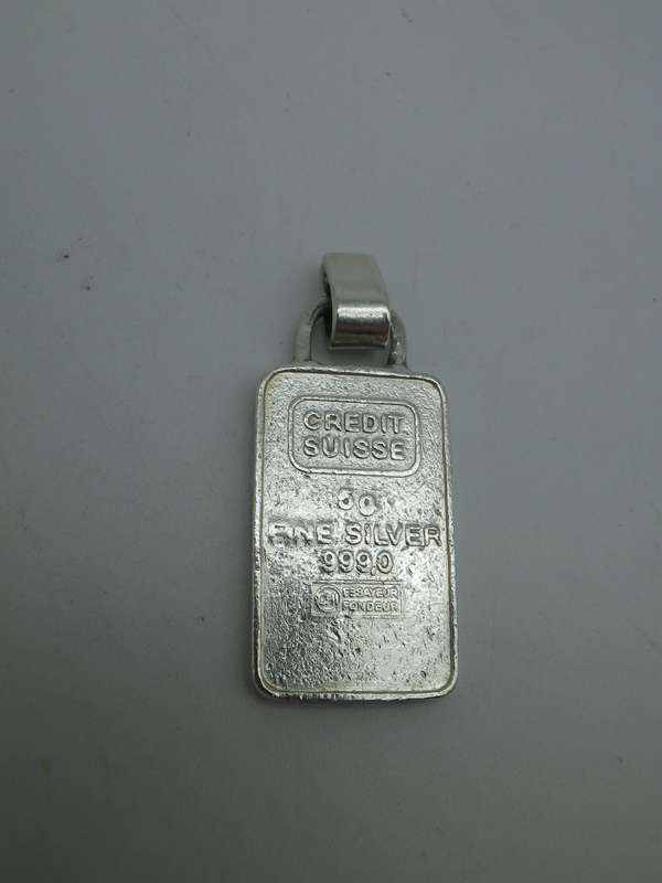 Credit Suisse 999 Silver pendant, 5 grams. Made in Switzerland