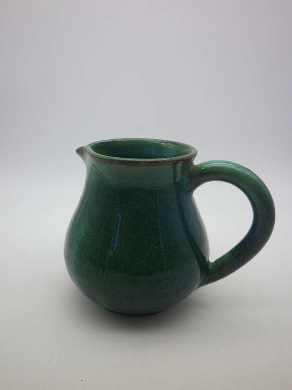 LINNWARE JUG-GREEN GLAZE ICONIC SA Pottery. 10CM TALL
