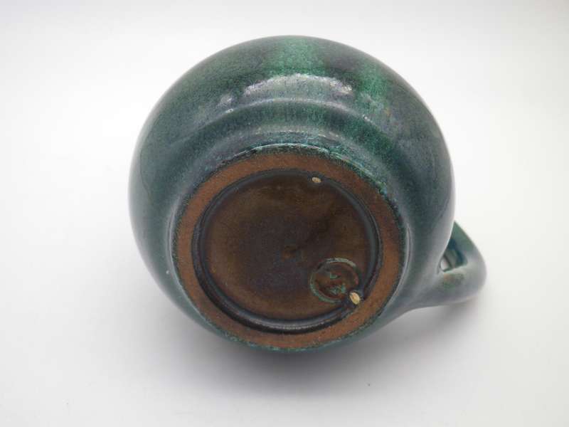 LINNWARE JUG-GREEN GLAZE ICONIC SA Pottery. 10CM TALL