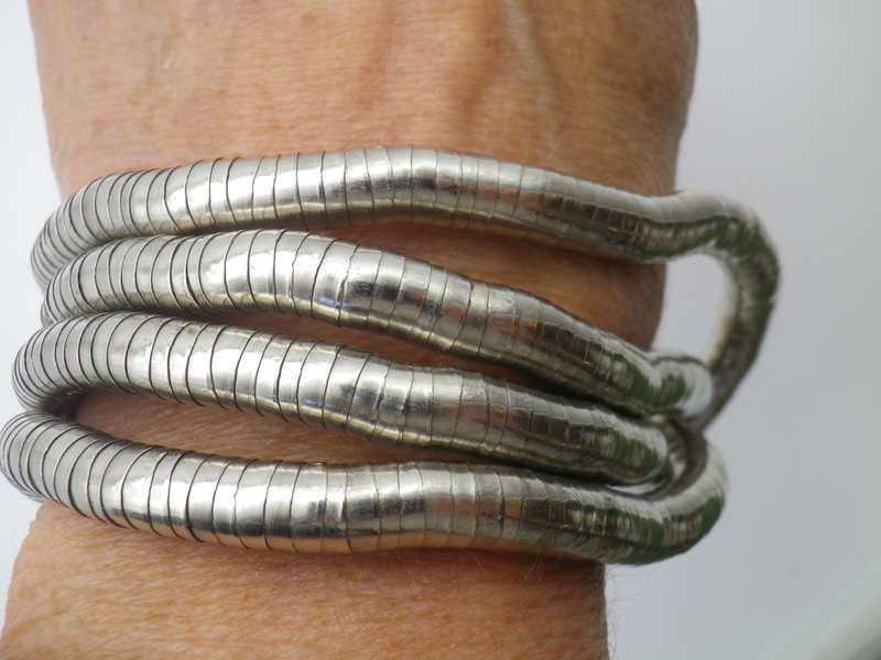 Vintage Modernist Silver tone Adjustable Long SNAKE coil necklace.
