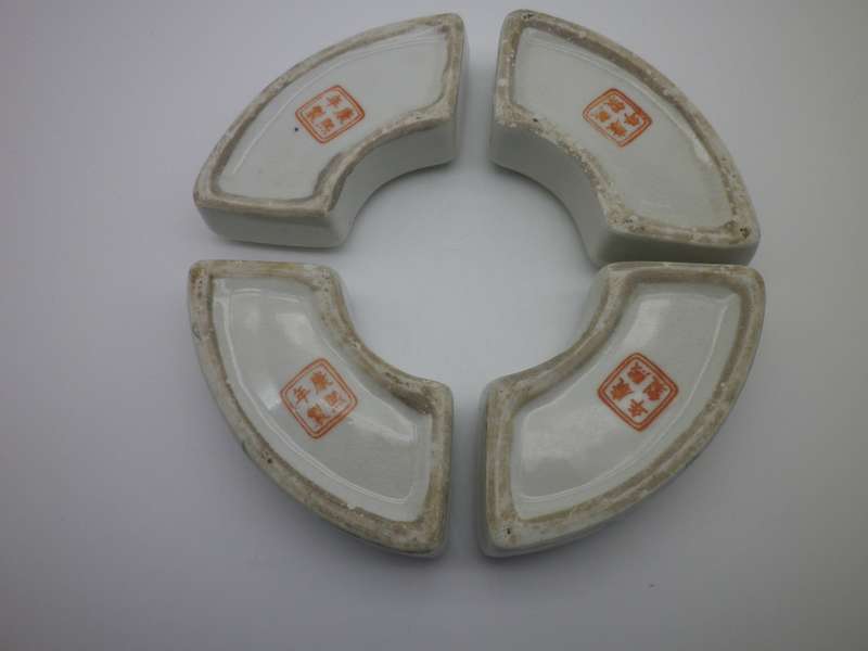Unusual Oriental Chinese? 4 compartment ceramic set of containers with intricate painting. SIGNED