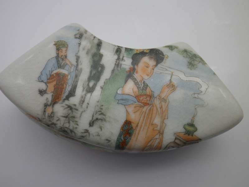 Unusual Oriental Chinese? 4 compartment ceramic set of containers with intricate painting. SIGNED