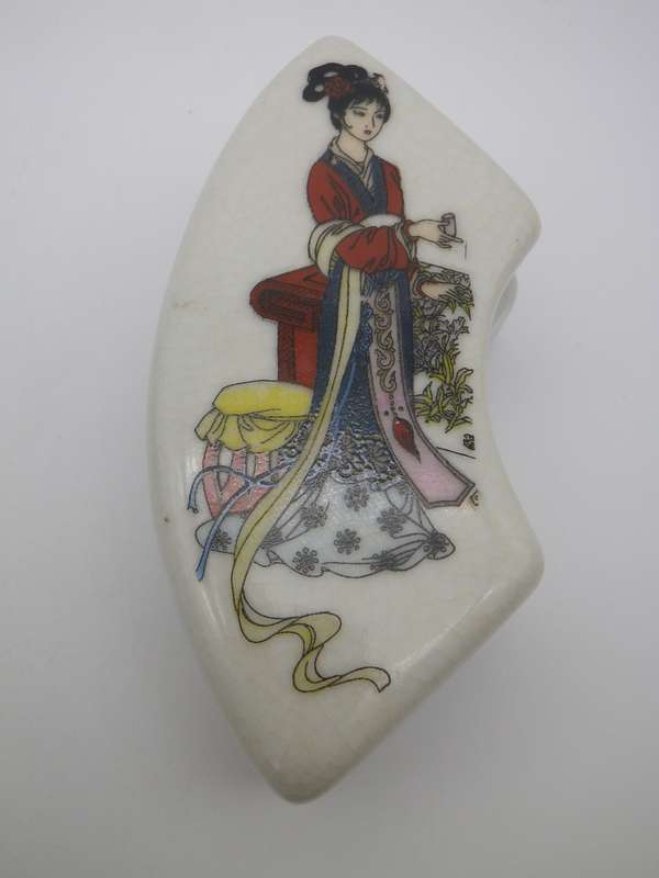 Unusual Oriental Chinese? 4 compartment ceramic set of containers with intricate painting. SIGNED