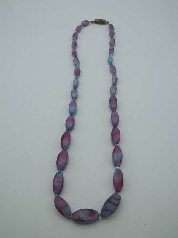 Vintage Glass Bead Necklace. Pink & Lilacy grey tones. Pretty. approx 42cm long