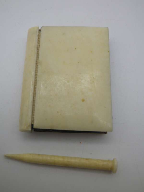 Rare Victorian Miniature Ivory Book shape Dance card holder? Aide Memoire?  3.8 x 3 cm