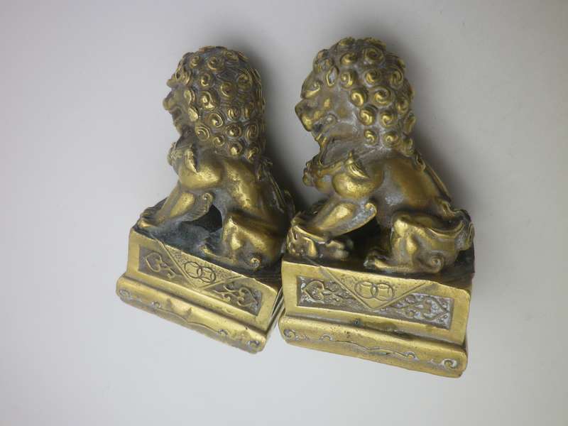 Vintage Pair Brass  20th Century Miniature Chinese foo dogs. Lovely detail. 7.5cm