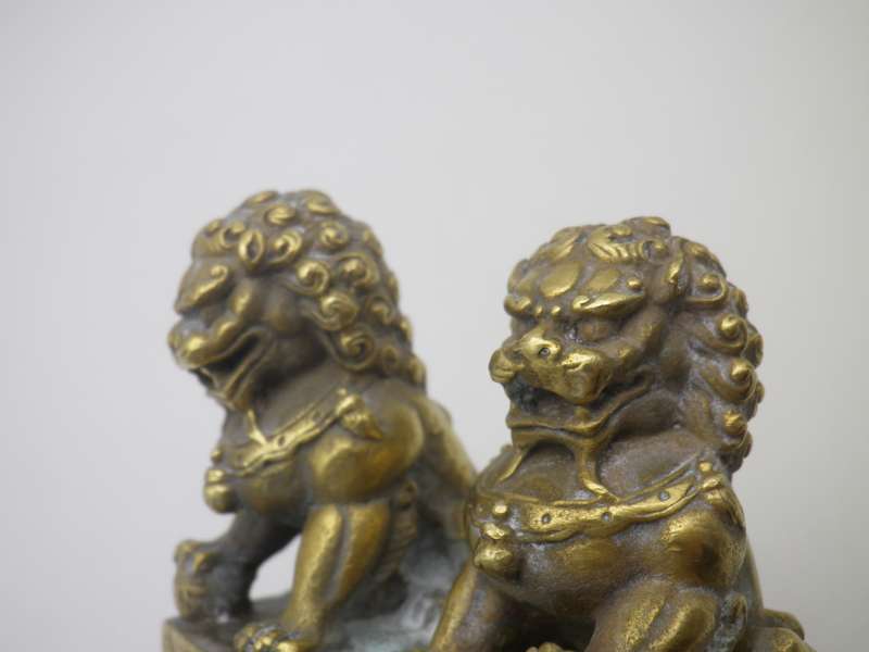 Vintage Pair Brass  20th Century Miniature Chinese foo dogs. Lovely detail. 7.5cm