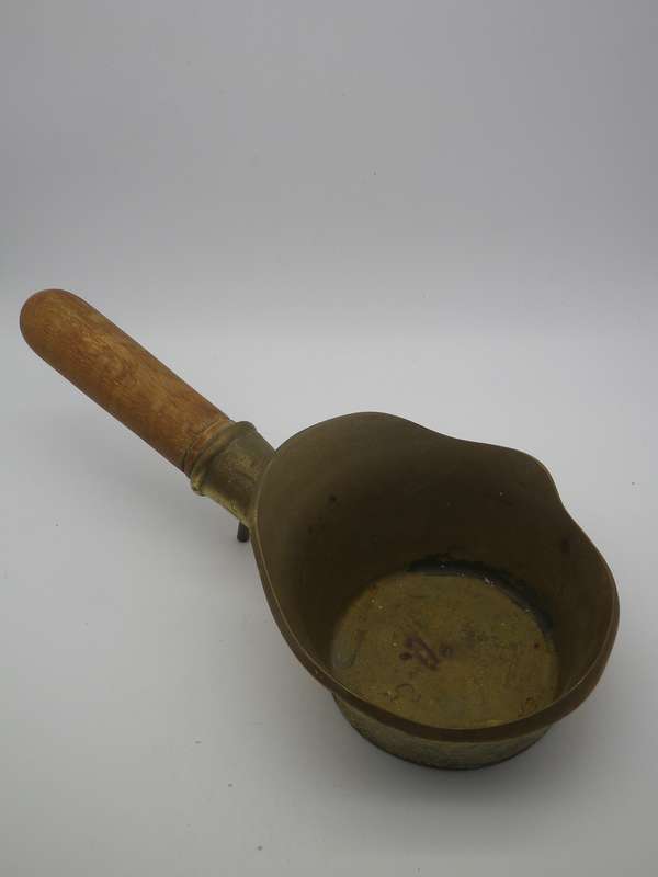 Vintage or Antique  Brass Chinese Coal silk iron with wooden handle Made In Hong Kong