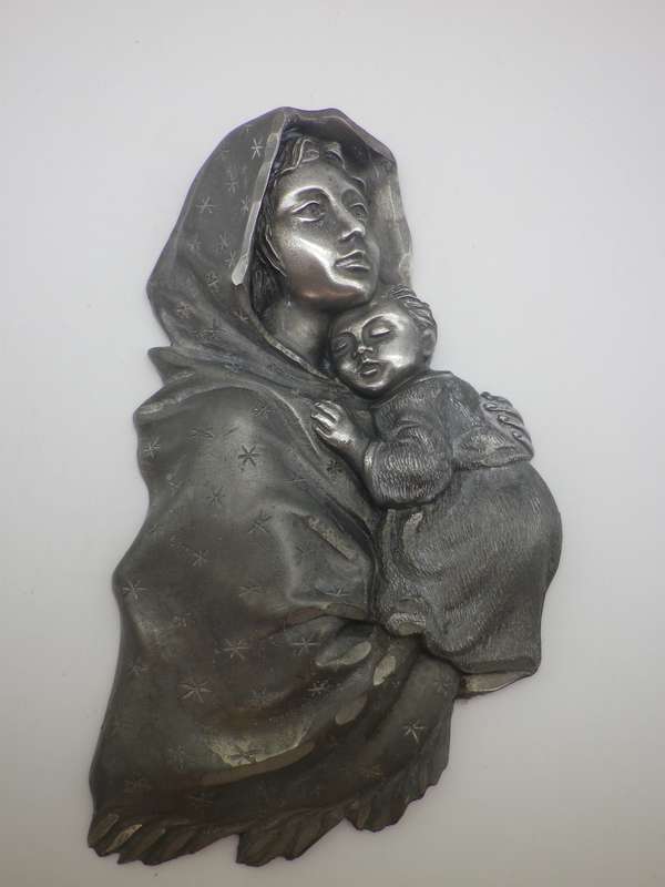 Cast Pewter Madonna & Child Vintage Icon for mounting. Exquisite. 16.5 x 9cm x 2.5