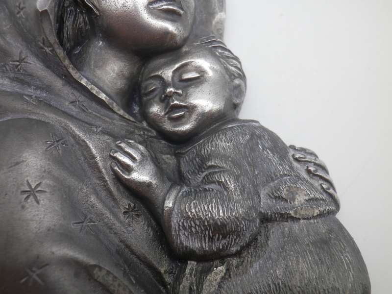 Cast Pewter Madonna & Child Vintage Icon for mounting. Exquisite. 16.5 x 9cm x 2.5