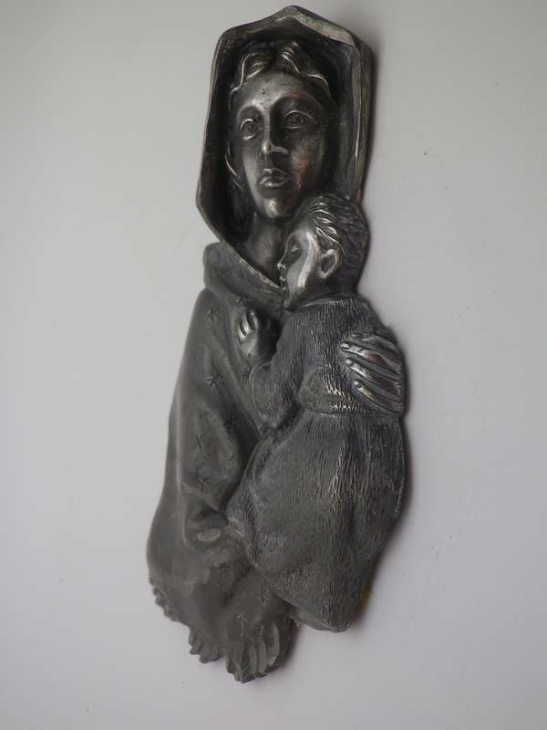 Cast Pewter Madonna & Child Vintage Icon for mounting. Exquisite. 16.5 x 9cm x 2.5