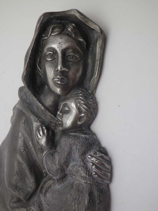 Cast Pewter Madonna & Child Vintage Icon for mounting. Exquisite. 16.5 x 9cm x 2.5