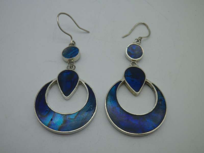 Pretty Sterling Silver & faux Paua Shell Vintage drop earrings.