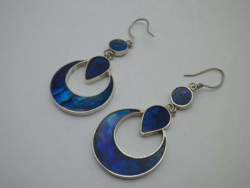 Pretty Sterling Silver & faux Paua Shell Vintage drop earrings.