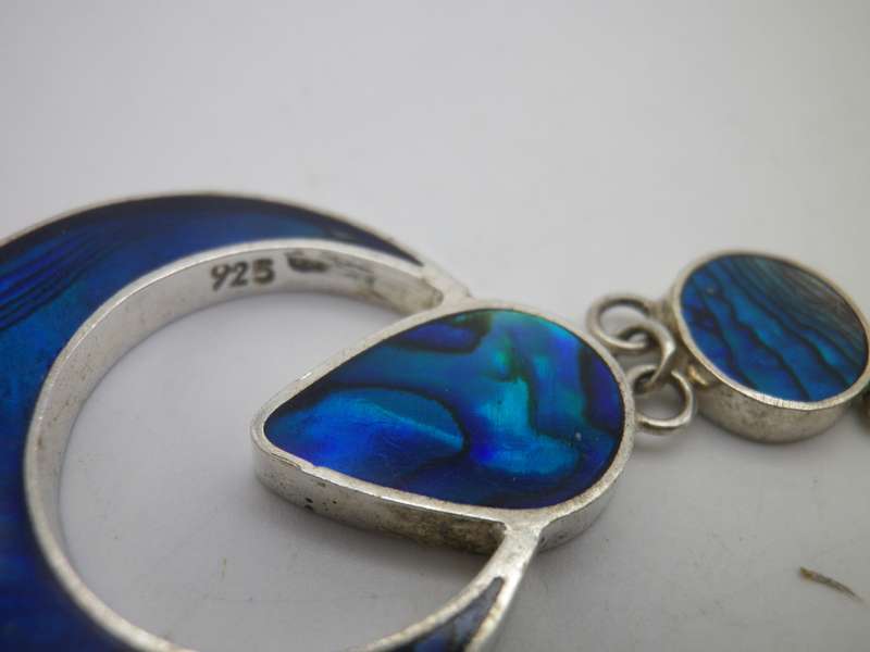 Pretty Sterling Silver & faux Paua Shell Vintage drop earrings.