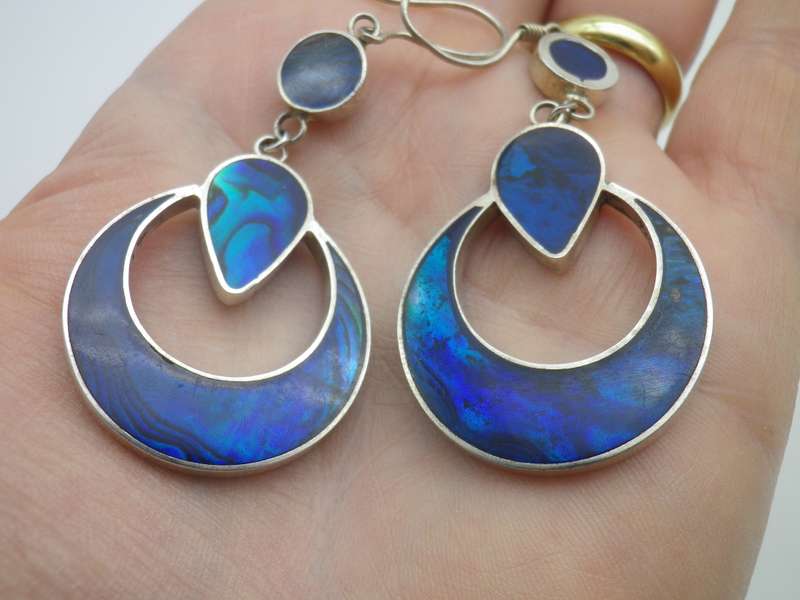 Pretty Sterling Silver & faux Paua Shell Vintage drop earrings.