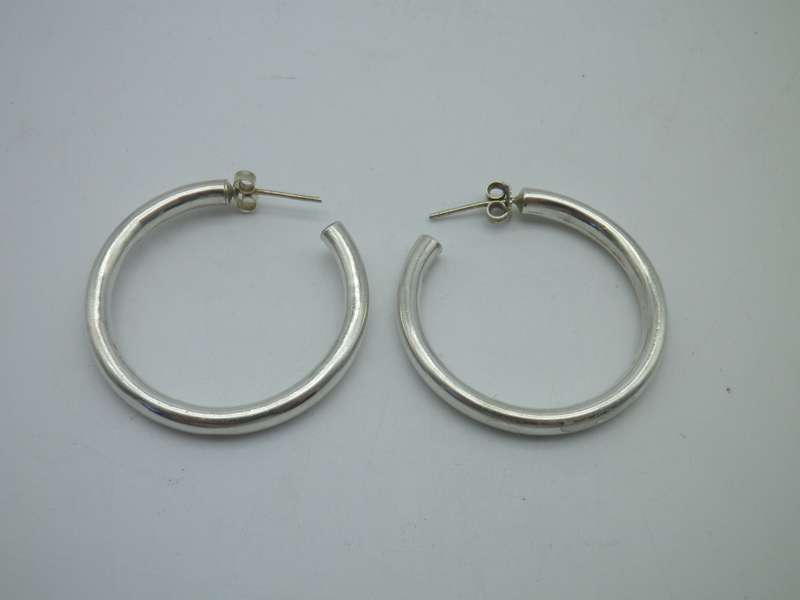 Big Sterling Silver Vintage Hoop Earrings. 4cm. 7g