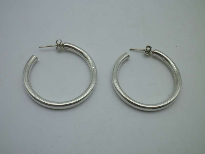 Big Sterling Silver Vintage Hoop Earrings. 4cm. 7g