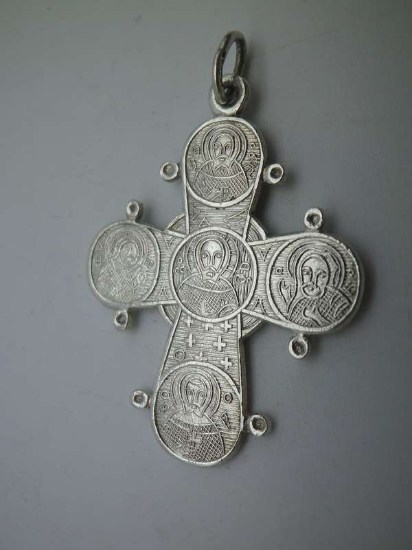 Unusual Silver 880 purity Ornate Orthodox Christian Crucifix Pendant. Russian?