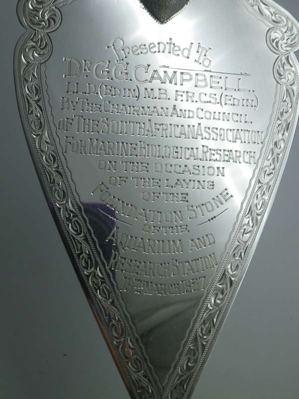 RARE!!! Sterling Silver Presentation Trowel Commemorating opening of DURBAN AQUARIUM! 11 March 1957
