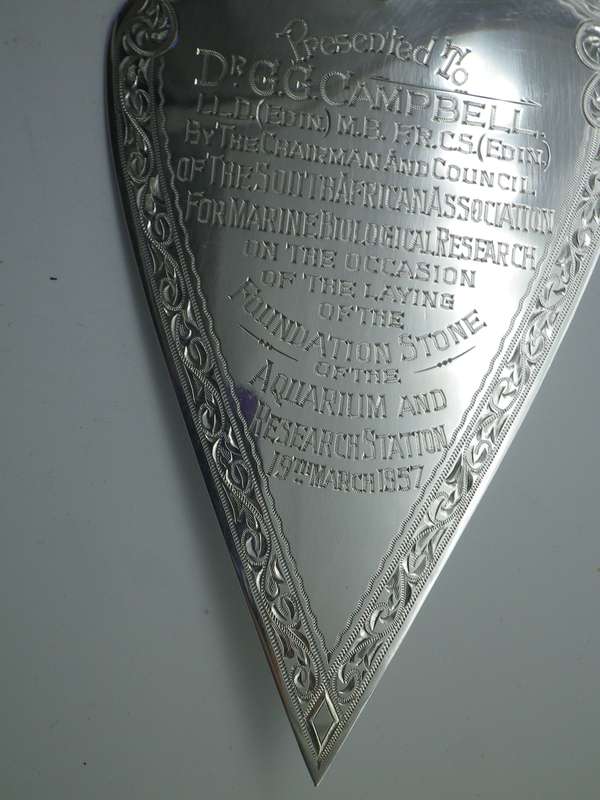 RARE!!! Sterling Silver Presentation Trowel Commemorating opening of DURBAN AQUARIUM! 11 March 1957