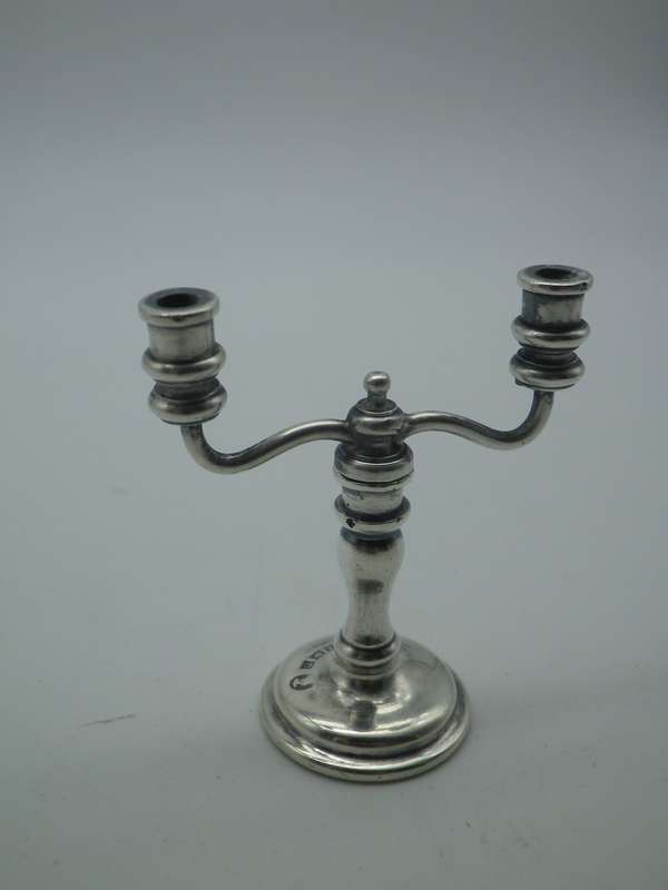Miniature Hallmarked silver Candle stick. Birmingham 1953. Barker Bros 13.5g 4.5cm. RARE!