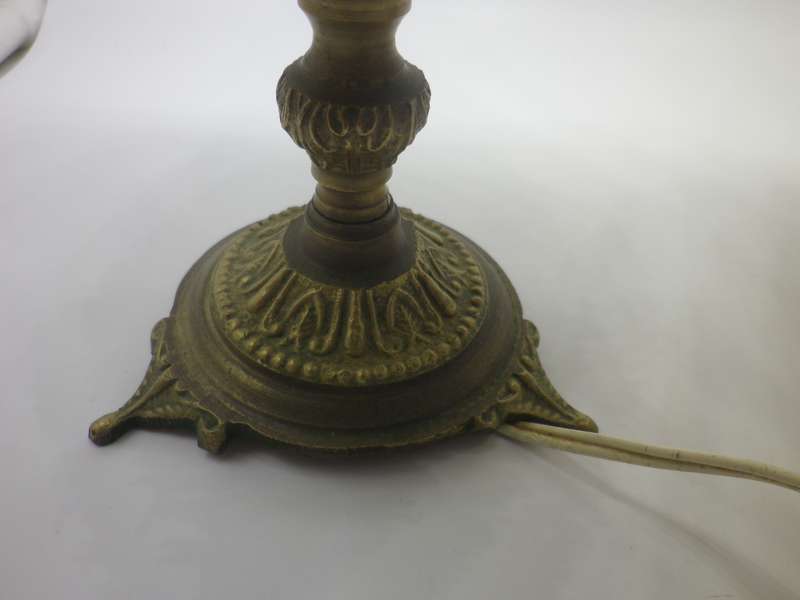 Pair BOHEMIAN Style Brass small table lamps. 100% Working. Original recovered shades. With globes