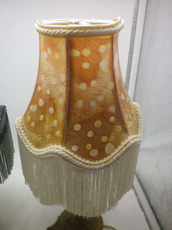 Pair BOHEMIAN Style Brass small table lamps. 100% Working. Original recovered shades. With globes