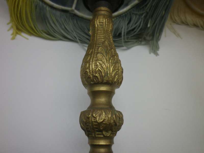 Pair BOHEMIAN Style Brass small table lamps. 100% Working. Original recovered shades. With globes