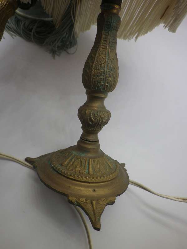 Pair BOHEMIAN Style Brass small table lamps. 100% Working. Original recovered shades. With globes