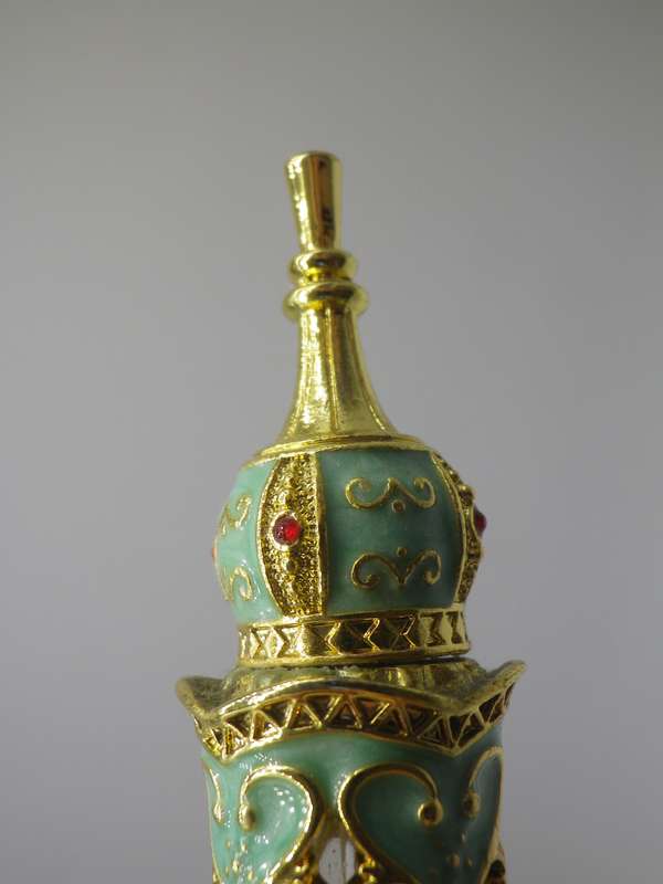 Exquisite Miniature Glass, enamel & gold tone metal perfume bottle. Glass Stopper Re-fillable Turkey