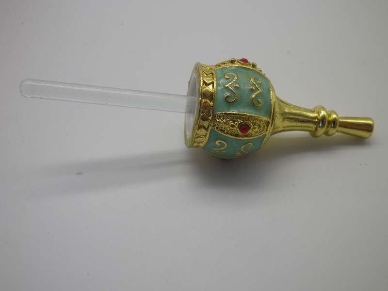 Exquisite Miniature Glass, enamel & gold tone metal perfume bottle. Glass Stopper Re-fillable Turkey