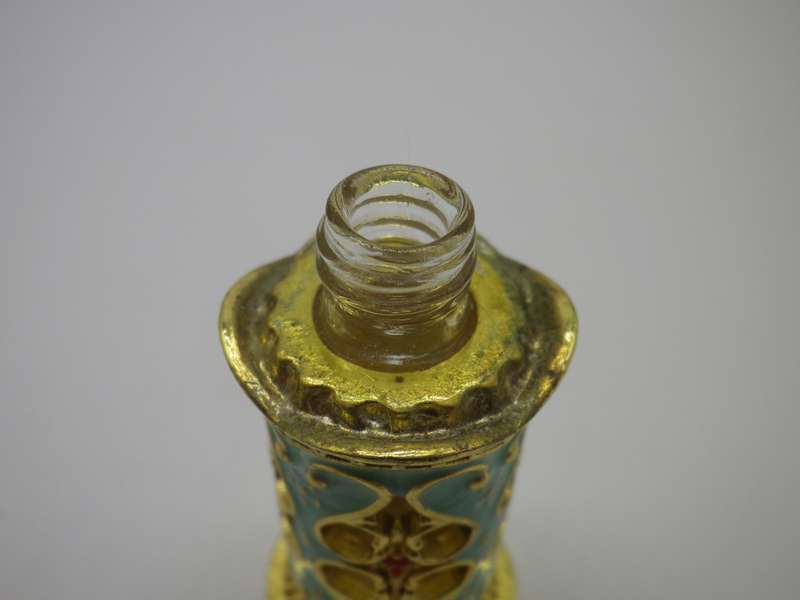 Exquisite Miniature Glass, enamel & gold tone metal perfume bottle. Glass Stopper Re-fillable Turkey