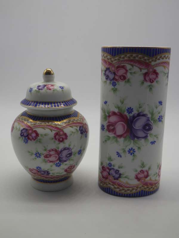 BEAUTIFUL VINTAGE LIMOGES France TRINKET JAR & HOLDER Set DESIGNED BY PIERRE DUMAS FILS