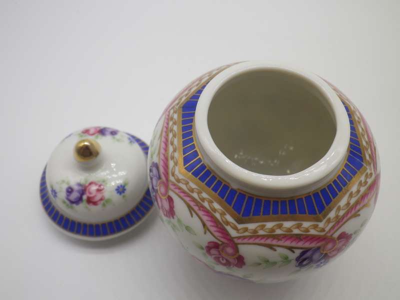 BEAUTIFUL VINTAGE LIMOGES France TRINKET JAR & HOLDER Set DESIGNED BY PIERRE DUMAS FILS