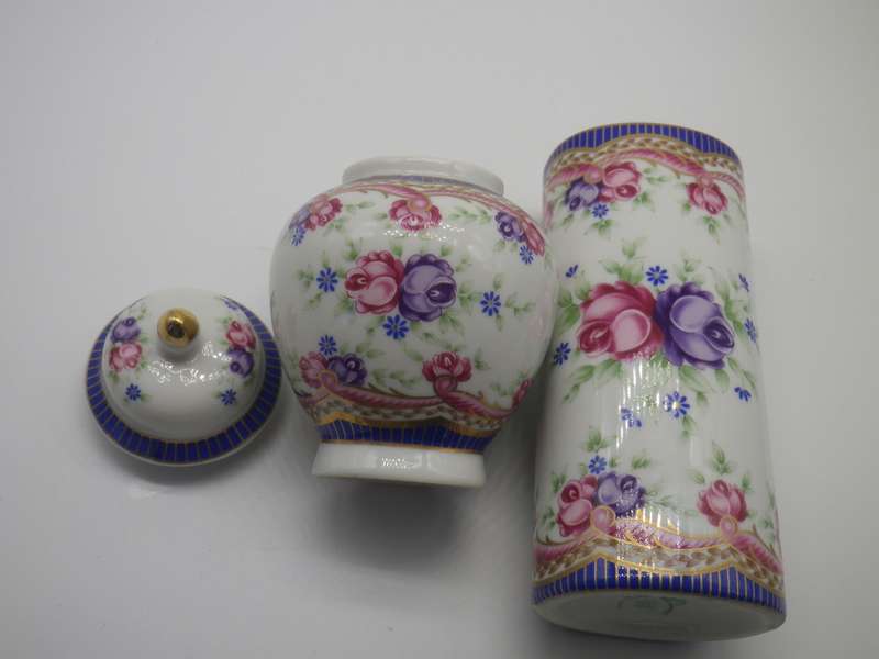 BEAUTIFUL VINTAGE LIMOGES France TRINKET JAR & HOLDER Set DESIGNED BY PIERRE DUMAS FILS