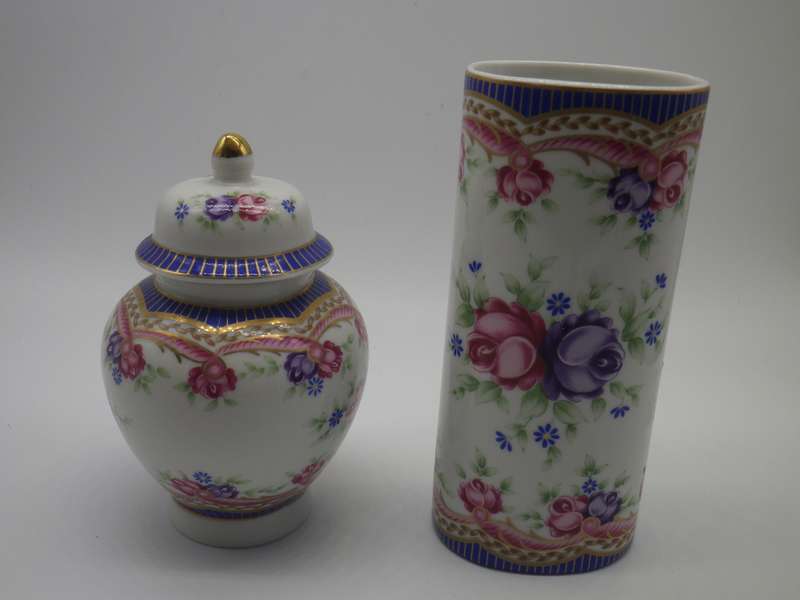 BEAUTIFUL VINTAGE LIMOGES France TRINKET JAR & HOLDER Set DESIGNED BY PIERRE DUMAS FILS