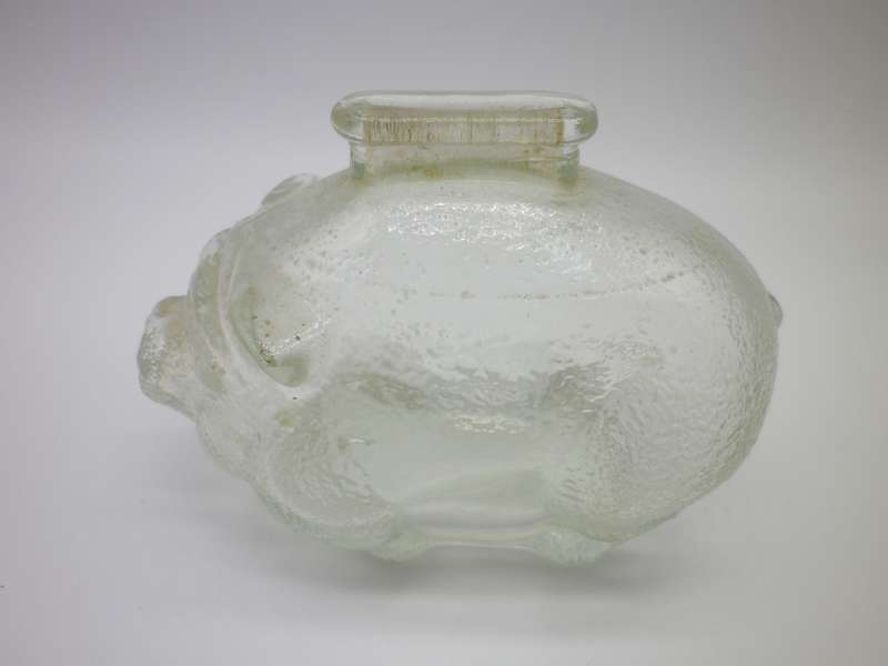 SMALL MID CENTURY PRESSED GLASS PIGGY BANK. CUTE