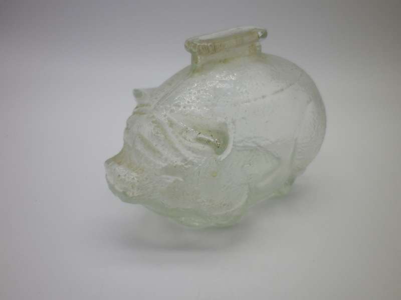 SMALL MID CENTURY PRESSED GLASS PIGGY BANK. CUTE