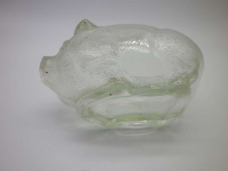 SMALL MID CENTURY PRESSED GLASS PIGGY BANK. CUTE