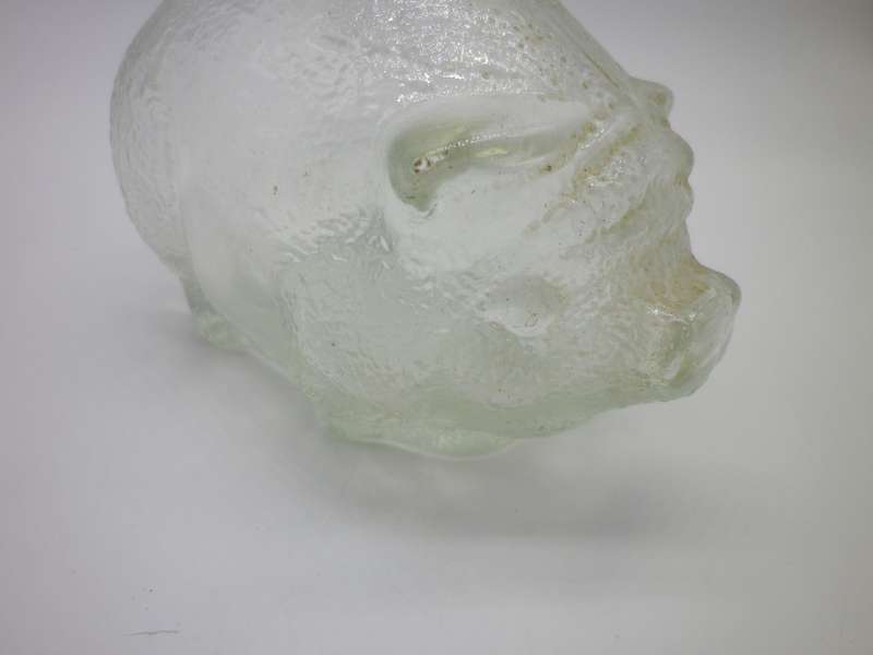 SMALL MID CENTURY PRESSED GLASS PIGGY BANK. CUTE