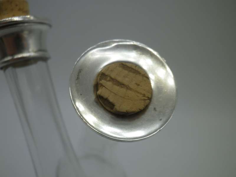 Vintage Glass Oil & Vinegar twist neck holder. Hallmarked silver tops. London 1929  W & Co. 16 cm