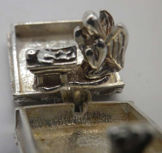 Rare 1950s  Sterling Silver opening BIBLE charm or pendant with praying angel & baby inside. 7.1g