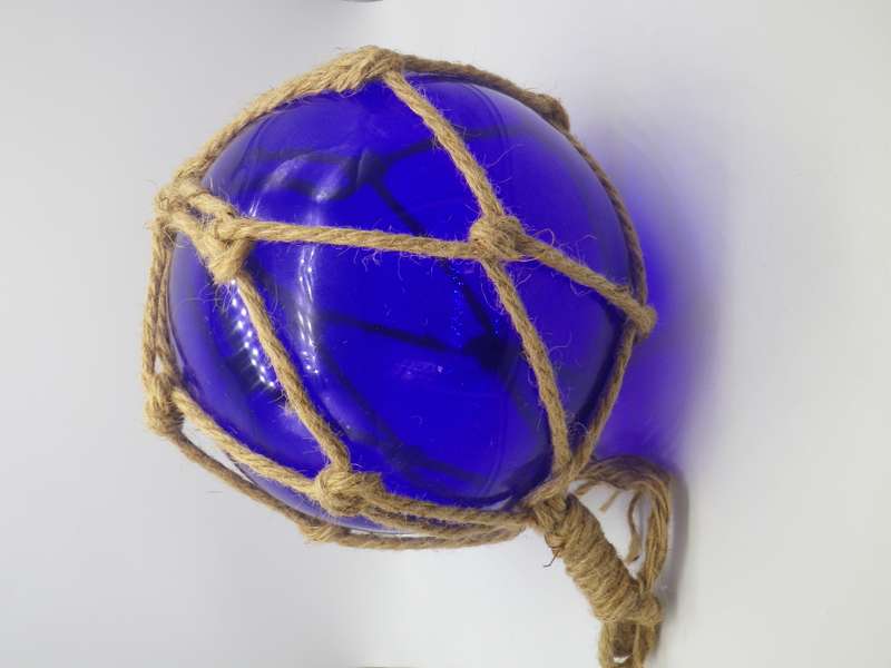 Vintage Japanese Hand blown Green Blue Ship Buoy with rope